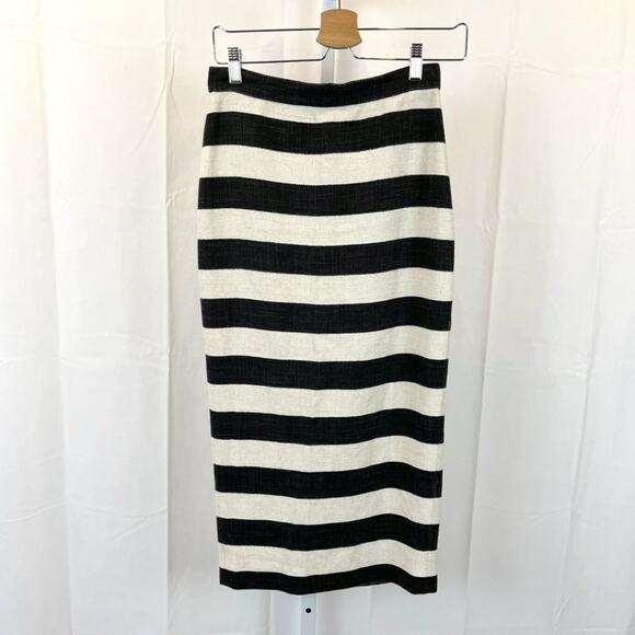 A.L.C. Straight Pencil Midi Skirt Striped Woven Linen Blend Gray Cream ALC Sz 2 - Picture 1 of 8